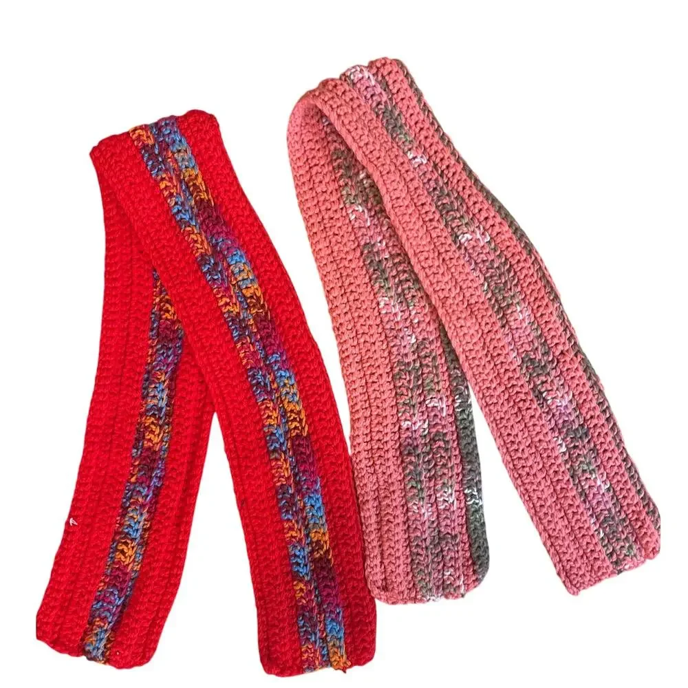 Lot of 3 Scarves (2) are handmade crochet, (1) is basket weave knit‎ EUC Winter